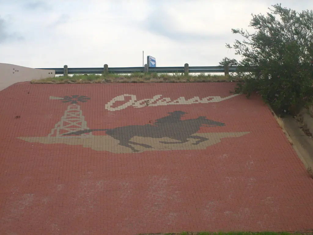 Roadside welcome sign entering Odessa, Texas