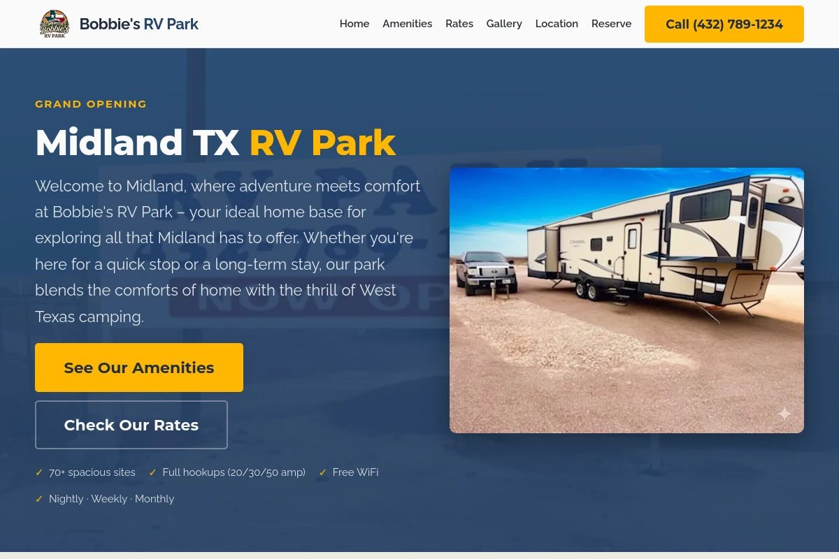 Bobbie's RV Park website home page