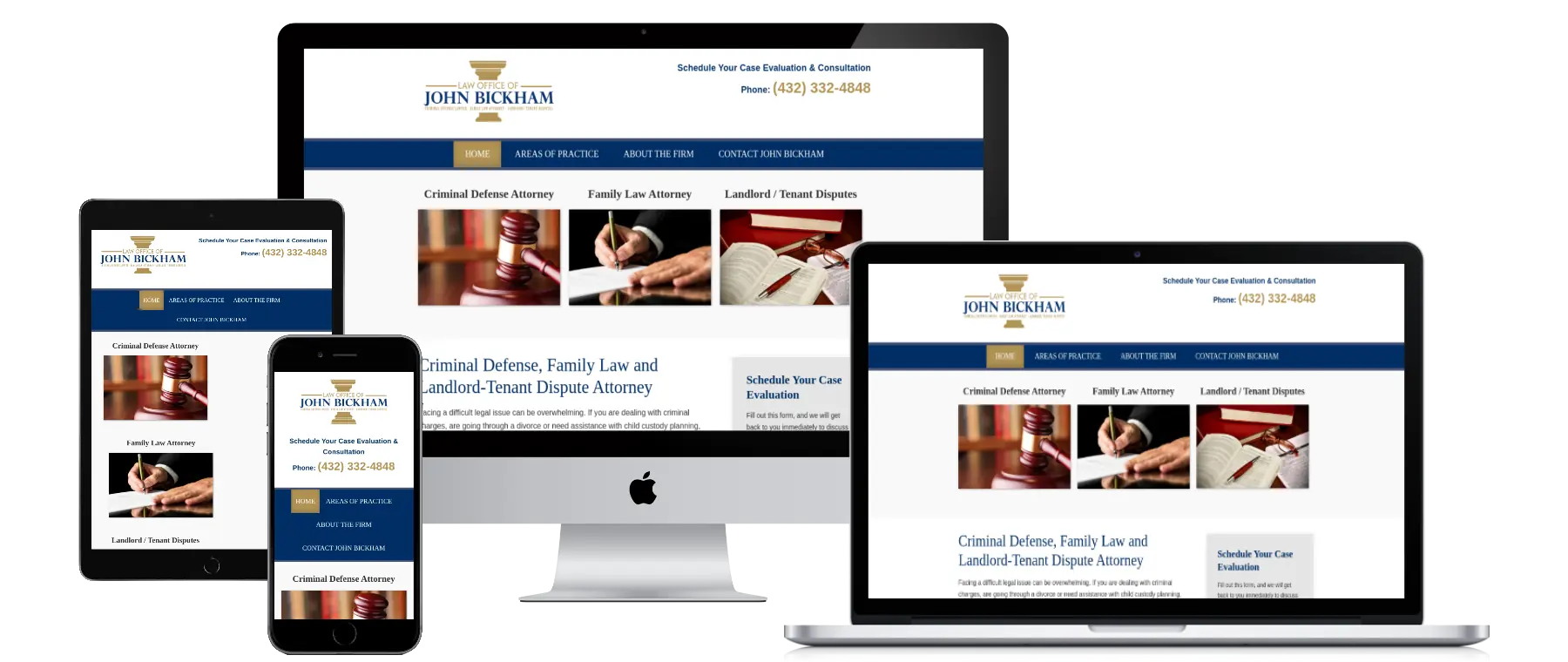 John Bickham Attorney website on laptop, tablet and phone
