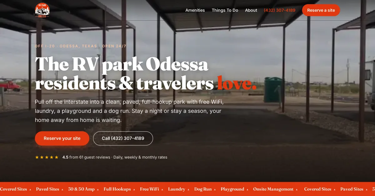 RV Park of Odessa website on desktop and phone